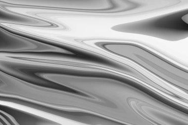 Bu tek renkli soyut arkaplan, gri ve beyaz tonların karışımını içeriyor. Sıvı metal gibi kıvrımlı, parlak ve modern bir atmosfer yaratıyor..