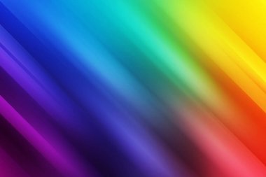 Canlı ve enerjik soyut bir arkaplan tam gökkuşağı gradyanı ile çapraz çizgiler, hareket bulanıklığı etkisi, çeşitliliği ve neşeyi sembolize eder..