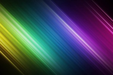 Soyut köşegen ışık, canlı bir gökkuşağı gradyanı içinde, yeşilden maviye hareket ve hız hissi ile dinamik ve enerjik bir arkaplan oluşturur..