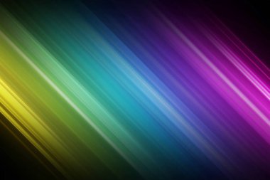 Sarı, yeşil, mavi ve mor renkli köşegen çizgileri içeren soyut bir arkaplan hareket ve enerji hissi yaratıyor..