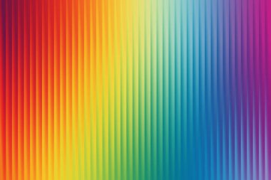 Değişik yaratıcı uygulamalar için canlı ve enerjik bir görüntü sağlayan, dikey çizgili dokusu ve pürüzsüz bir gradyanı olan dinamik bir gökkuşağı soyut arka planı.