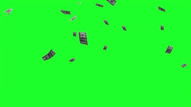 Uçan Dolar Faturaları Yeşil Ekran Arkaplanında 3d animasyon