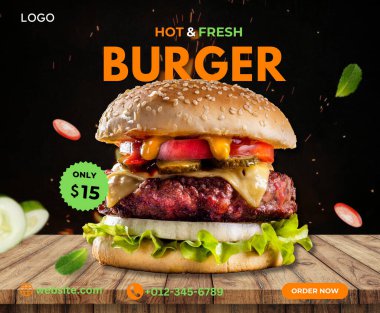 Yaratıcı Burger Sosyal Medya Posta Tasarımı