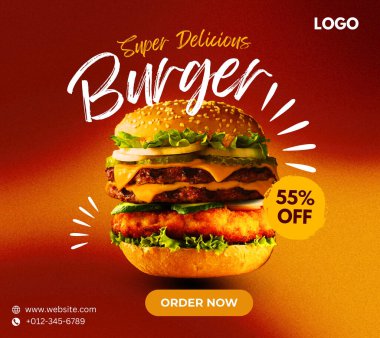 Yaratıcı Burger Sosyal Medya Posta Tasarımı