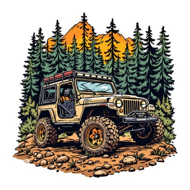 Off Road Jeep Vektör İllüstrasyon Klibi