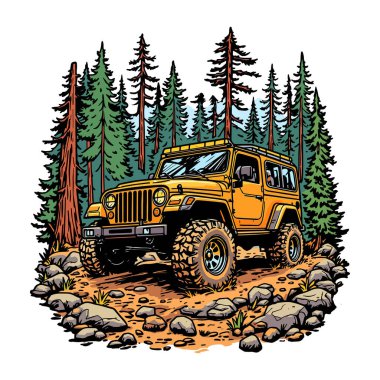 Off Road Jeep Vektör İllüstrasyon Klibi