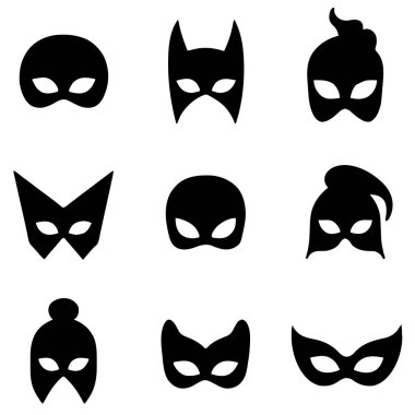 9 Koleksiyon Partisi Maskeli Siluet İzole Vektör Resimleri