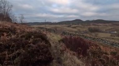 İskoçya İskoçya 'da tepe yürüyüşü. Aberfeldy, Perthshire yakınlarındaki Dun Coillich tepesinde. Schihallian adı verilen ünlü Munro dağının yakınında sık sık uzaklarda belirir. Sonbahar renkleri ve kahverengi fundalık arazide büyüyor..