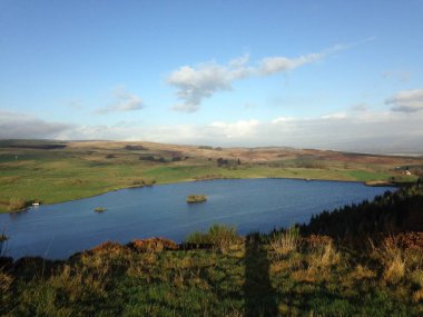 North Third Reservoir scenic landscape in Stirlingshire, Central Scotland. Bright sunny day with heather, hills, Loch and beautiful views. clipart