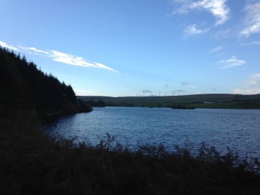 North Third Reservoir scenic landscape in Stirlingshire, Central Scotland. Bright sunny day with heather, hills, Loch and beautiful views. clipart