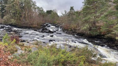 Killin 'deki Dochart Şelaleleri. Tay Nehri 'nin Loch Tay' e katıldığı yer. İskoçya Dağları
