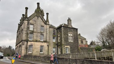 The Old Courthouse building in Peebles, Scottish Borders. Beautiful old village town in the Borders area of Scotland. Historic buildings and architecture.  clipart