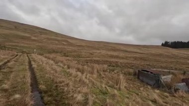 İskoçya 'nın Crieff yakınlarındaki Meall Tarsuinn dağında yürüyüş. Doğada tepe yürüyüşü, ilkbaharda açık hava, kar ve fundalık. Yuvarlanan dağlar