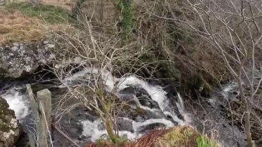 İskoçya 'nın Crieff yakınlarındaki Meall Tarsuinn dağında yürüyüş. Doğada tepe yürüyüşü, ilkbaharda açık hava, kar ve fundalık. Yuvarlanan dağlar