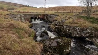 İskoçya 'nın Crieff yakınlarındaki Meall Tarsuinn dağında yürüyüş. Doğada tepe yürüyüşü, ilkbaharda açık hava, kar ve fundalık. Yuvarlanan dağlar
