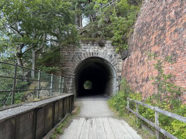 Craigellachie Tüneli, İskoçya 'nın Aberlour yakınlarındaki yeşil alanlarla çevrili demiryolunu terk etti. Döngü yolu. 