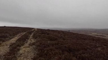 İskoç kırlarını ve tepelerini süpürdü. Perthshire sıradağları. Cnoc Beithe tepesi. Otlaklar, koyunlar ve akan su. Dağlık nehir bulutlu vahşi yerleri yakıyor.