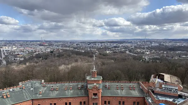 Krakw 'da panoramik manzara. Polonya 'nın Krakow kentinin şehir manzarası. Polonya, ünlü sokak binaları yerleştirdi