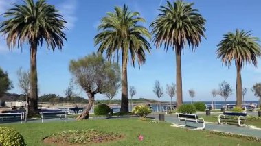 Plajlar ve Santander 'in kıyı şeridi manzarası. Parlak güneşli İspanyol günü turizm beldesi