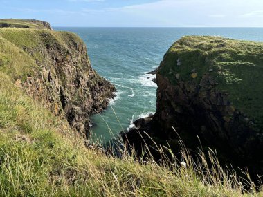 Güzel İskoç engebeli kıyı şeridi Kuzey Denizi yamacı yaz güneşinin altında