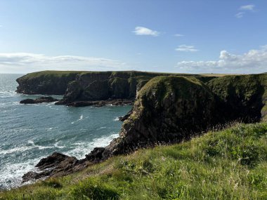 Güzel İskoç engebeli kıyı şeridi Kuzey Denizi yamacı yaz güneşinin altında