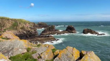 Güzel İskoç engebeli kıyı şeridi Kuzey Denizi yamacı yaz güneşinin altında