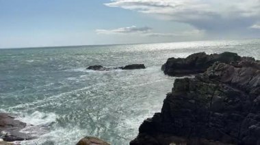 Güzel İskoç engebeli kıyı şeridi Kuzey Denizi yamacı yaz güneşinin altında