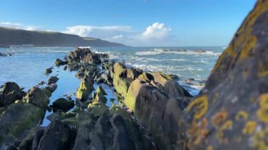 İskoçya 'da Eyemouth ve Burnmouth arasındaki engebeli kayalıklara çarpan dramatik dalgalar, rüzgarlı sahil şeridini kasıp kavuruyor.