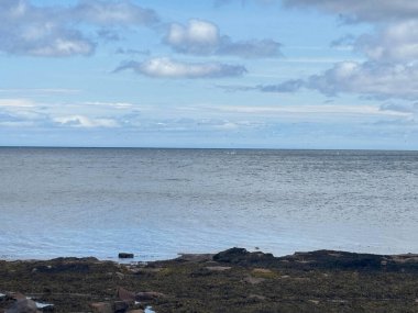 Kuzey Berwick yakınlarındaki engebeli Doğu Lothian kıyı şeridi kayalık çıkıntılar, kumlu körfezler ve Forth Firth of Forth 'taki ikonik Bass Rock ile.