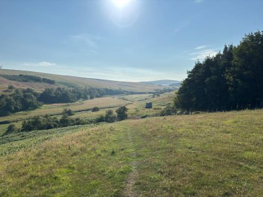 Uçsuz bucaksız tepeleri, geniş vadileri, tarlaları, kırsal arazileri ve sakin kırsal manzaraları olan İskoç sınırlarında aydınlık yaz gökyüzü altında. İskoçya