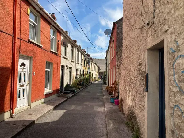 Cork 'un şehir merkezinin dışında doğal ışık altında tarihi mimari, sokak ve klasik binalar görülüyor.