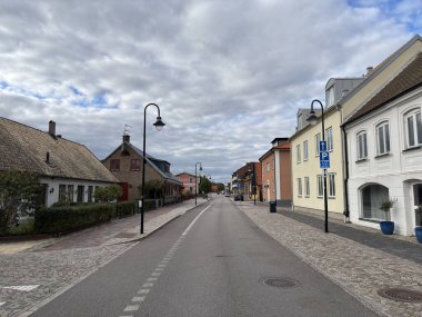 Scenic Raa Sweden locality featuring historic 19th-century fishing port marina pebbled shoreline dunes and traditional wooden architecture near Helsingborg. R