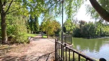 Views of Landskrona Sweden city centre with park amid pedestrian streets and plaza areas.