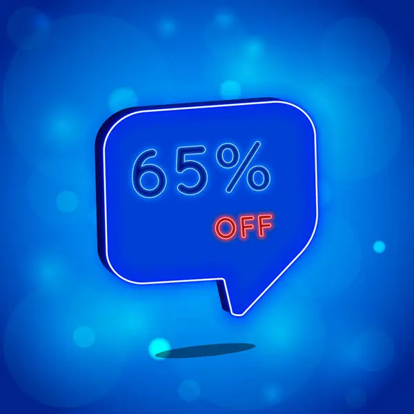 stock vector 65%. sixty-five percent off. neon style. Selling special offers. A neon style balloon advertisement for a shopping day retail advertising campaign. blue background with polka dots. vector illustration