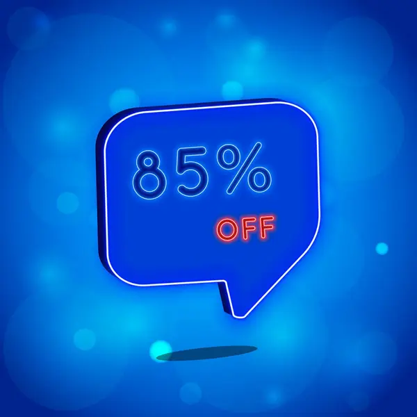 stock vector 85%. eighty-five percent off. neon style. Selling special offers. A neon style balloon advertisement for a shopping day retail advertising campaign. blue background with polka dots. vector illustration