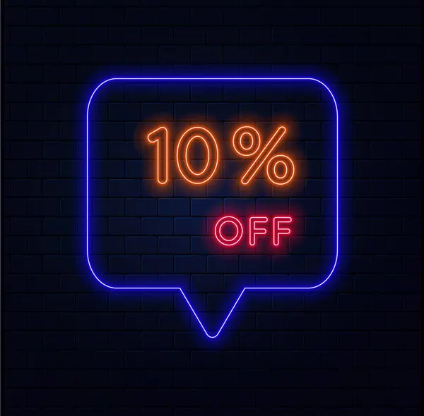 stock vector 10%. ten percent discount. neon style. Selling special offers. A neon style balloon advertisement for a shopping day retail advertising campaign. brick background. vector illustration