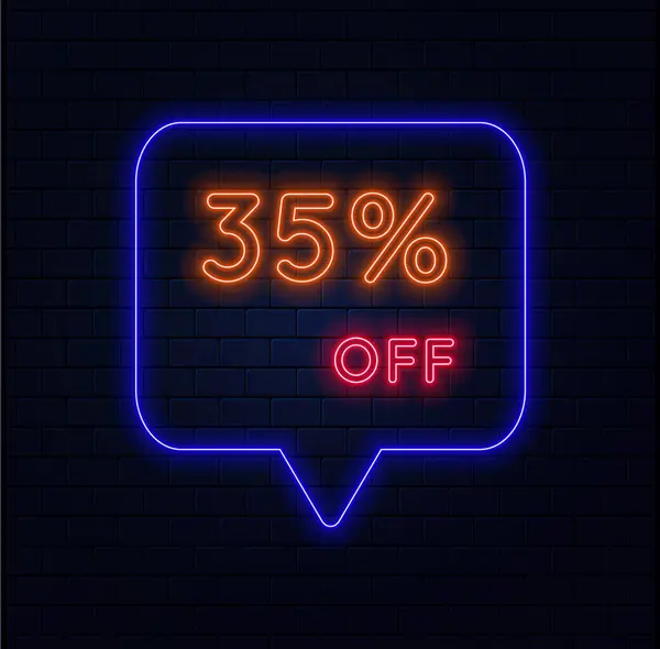 stock vector 35%. thirty-five percent off. neon style. Selling special offers. A neon style balloon advertisement for a shopping day retail advertising campaign. brick background. vector illustration