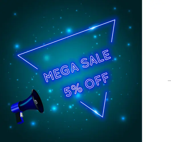 stock vector Mega special sale offer, neon 5 out of sale range. Signage promotion. 5% discount.