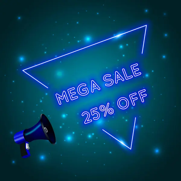 stock vector Mega special sale offer, neon 25 out of sale range. Signage promotion. 25% discount.