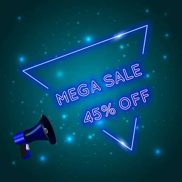 stock vector Mega special sale offer, neon 45 out of sale range. Signage promotion. 45% discount.