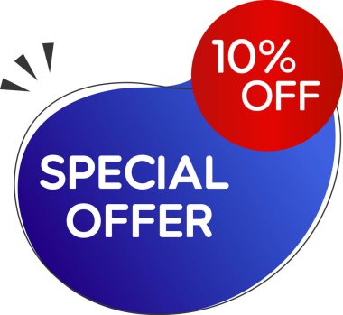 % 10 indirim. Satış afişi, büyük indirim. Yüzde 10 indirim. Sezon sonu afişi özel teklifi. kırmızı ve mavi.