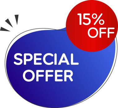 % 15 indirim. Satış afişi, büyük indirim. Yüzde 15 indirim. Sezon sonu afişi özel teklifi. kırmızı ve mavi.