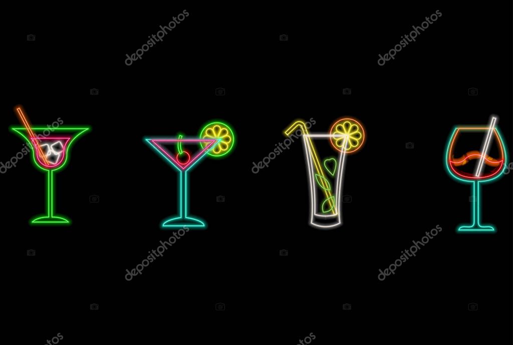 Cocktail icon neon on light background. Holiday banner design. Party decoration. Vector illustration