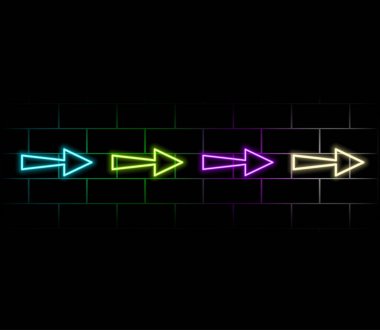 Siyah arkaplanda parlayan mavi neon ok yönü. Yol yönü için sol mavi ok. Modern basit oklar. Sol kırmızıyı gösteren dijital ok