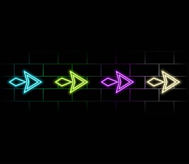Soyut parlayan neon yönlü ok simgesi resimleme arkaplanı