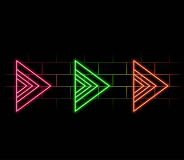 Pembe neon ışığı yön ok hattı ve sinyal simgesi illüstrasyonu. Siyah arkaplan 4k Görüntü.