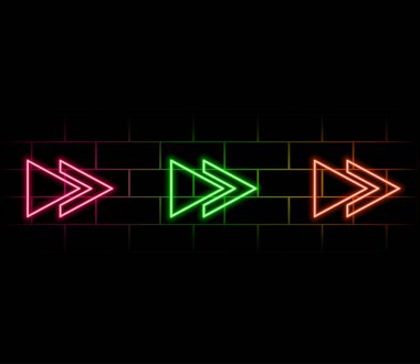 Karanlık zemin üzerinde neon ok. Vektör beyaz ışık. Grafik renk arkaplanı. Vektör illüstrasyonu