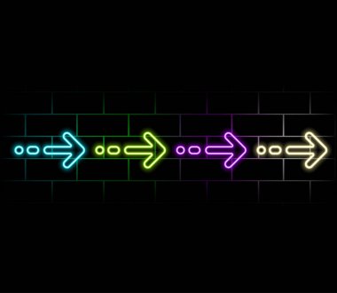 Neon okları ve şekiller izole edildi. Elektrik kıvrımları ve yuvarlak bilgi mavi işaret direği yumuşak parıltı ve reklam ışıkları barlar ve vektör kumarhanenin elektrik sembolü.