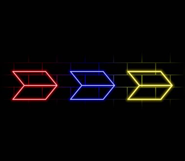 Ana hatlı neon ok büyüme ikonu. Parlayan neon grafik işareti, yükselen ok piktogramı canlı renklerde. Finansal tahminler, hisse senetlerinde artış, kar artışı, artış eğilimi. Vektör simgesi ayarlandı, UI için sembol