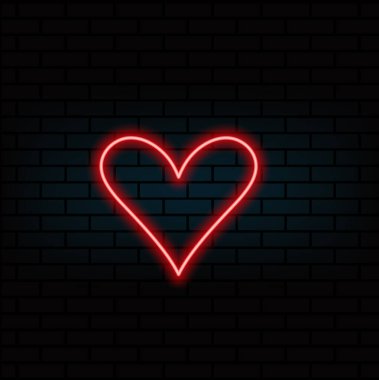 Parlak bir kalp. Neon işareti. Mor arka planda Retro neon kalp işareti. Sevgililer Günü için tasarım öğesi. Vektör illüstrasyonu